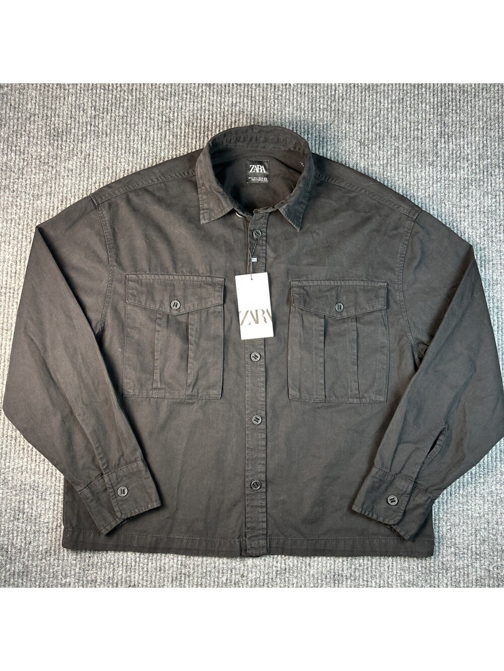 Zara Denim Workshirt Shacket Mens M Relaxed Fit Smokey Black Cotton Gothic